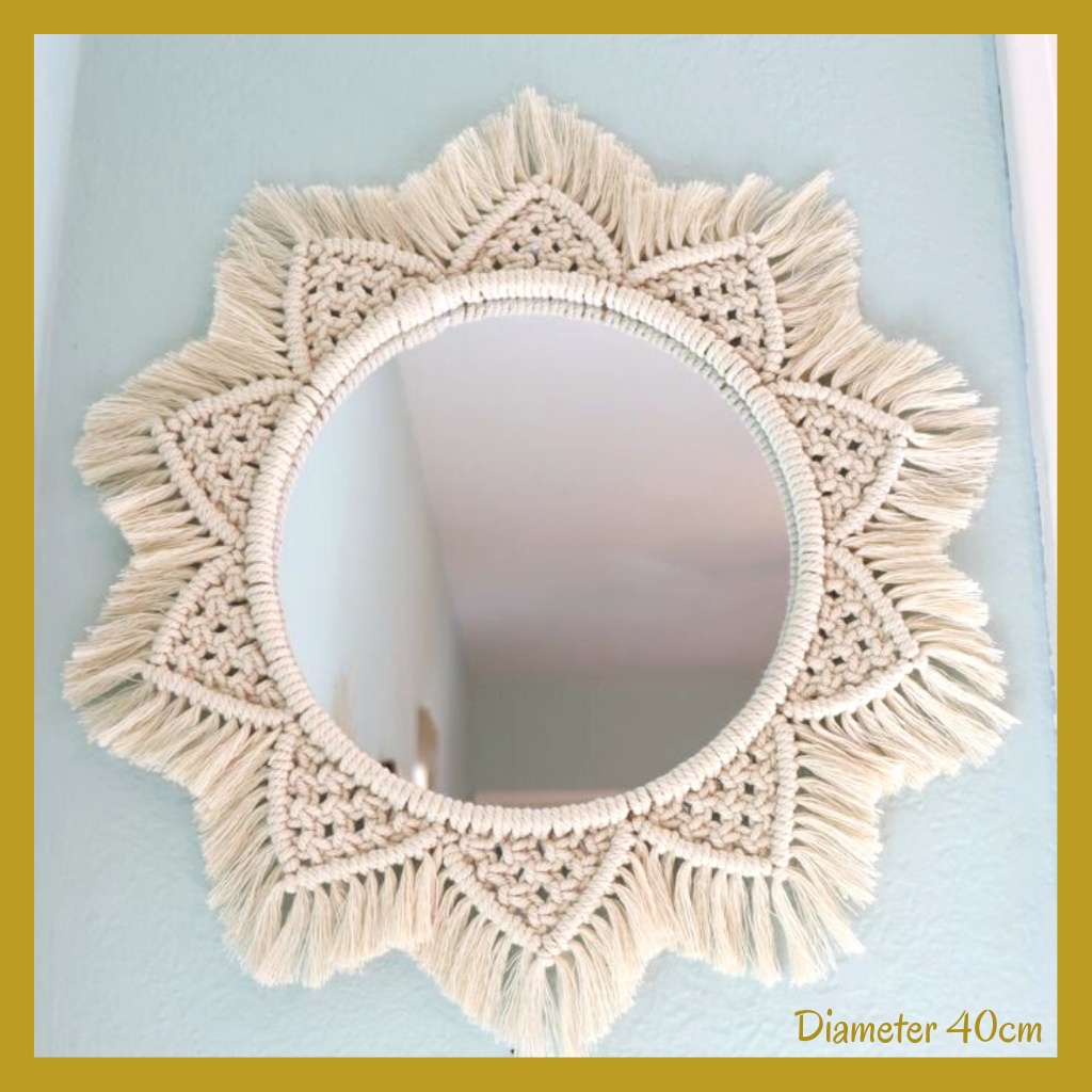 Cermin Macrame Cermin Bulat Macrame (diameter 40 cm) cermin dinding aesthetic cermin aesthetic hiasa