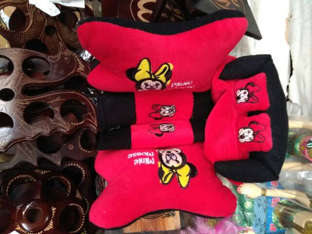 TERMURAH! TERLARIS! 1 SET BANTAL MOBIL ISI 2 BANTAL KURSI, 2 SEAT BELT DAN TEMPAT TISU MICKEY MOUSE