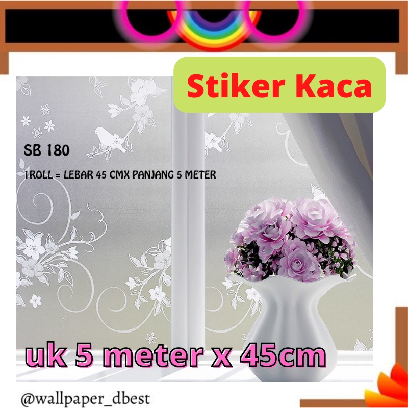 [VIP] SUNBLAST STIKER KACA UK 5 METER X 45CM SB 180 MOTIF SALUR BUNGA PUTIH STICKER KACA DECORATIF F