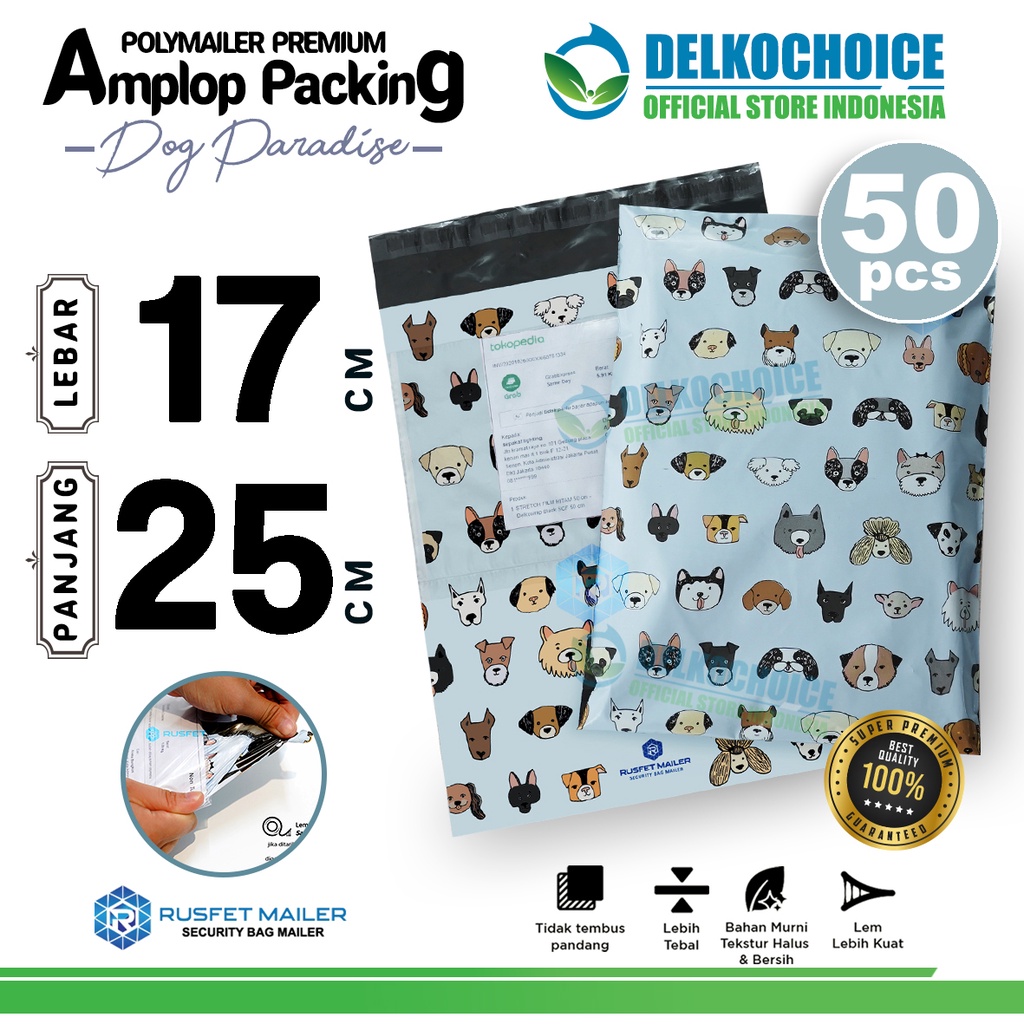 

Polymailer Motif DOG PARADISE 17x25cm Amplop Plastik Packing Olshop Polimailer PREMIUM / PACK