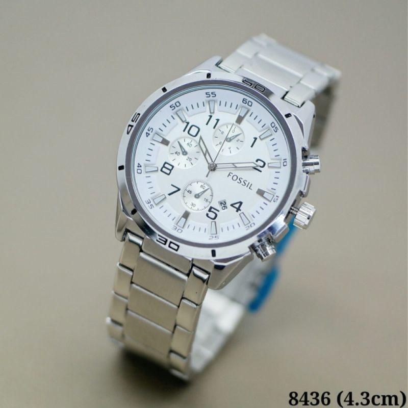 JAM TANGAN PRIA FOSIL8436 CHRONO RANTAI FULL STAINLESS STEEL FREE BOX FREE BATERAI CADANGAN / JAM TA