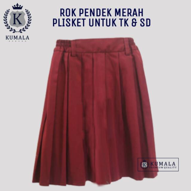 Seragam Sekolah Rok Pendek Merah Plisket Lipit TK SD Rok SD Rempel Rok Pendek Bahan Drill ~ KUMALA