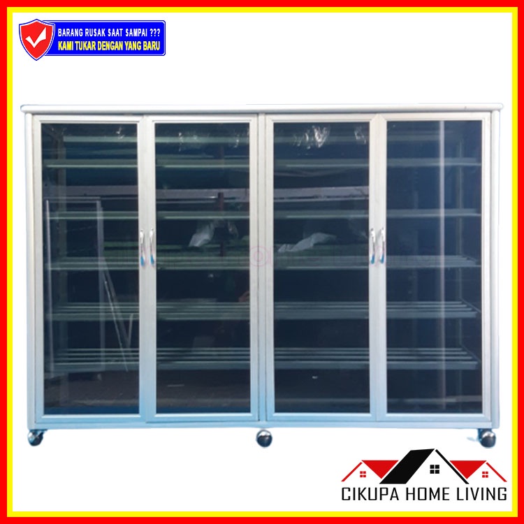 LEMARI RAK SEPATU 6 SUSUN + RODA KACA RIBEN FRAME SILVER