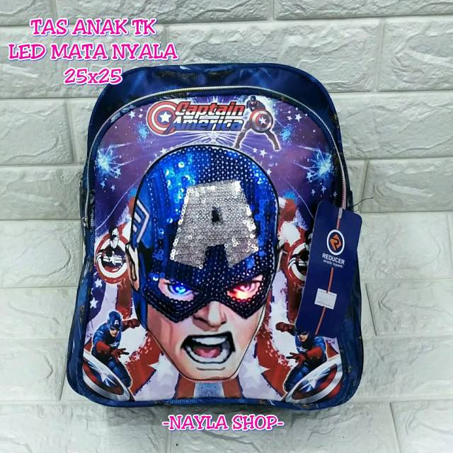 Tas anak superhero Led - Ransel led lampu nyala - ultraman -spiderma - capten amerika