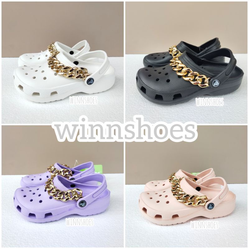 Winn - Classic Clog With Gold Chain Sandal Terbaru Wanita Rantai Slop Baim Karet Sendal Korea Import Kekinian 361 not Crocs