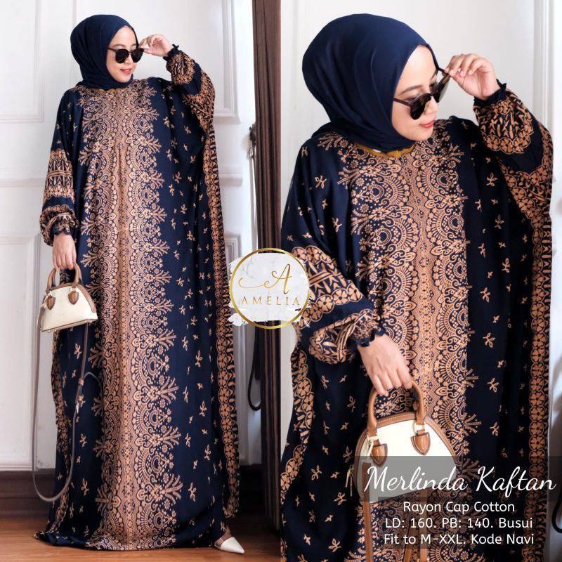 Merlinda Kaftan Wanita Rayon Batik Premium Gamis Jumbo Kekinian Dress Bigsize LD 160 cm