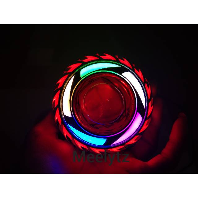 Lampu utama projie LED proji Red rainbow Red model spiral 3 mode running flash warna merah