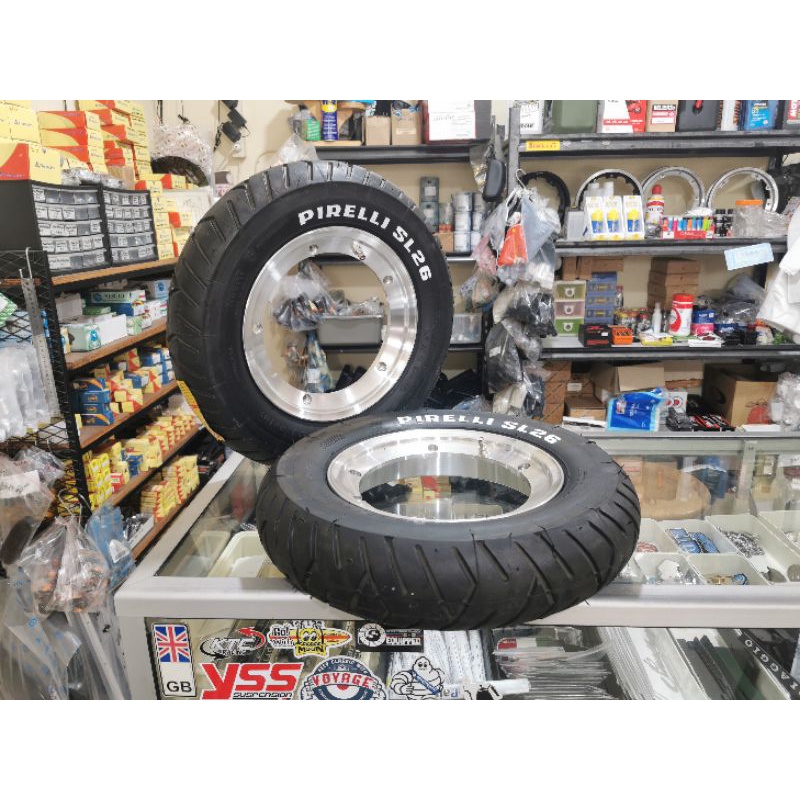 Velg Tubeless Vespa SIP chrome polish Ring.10 set Ban Tubeless Pirelli SL 26 sporty