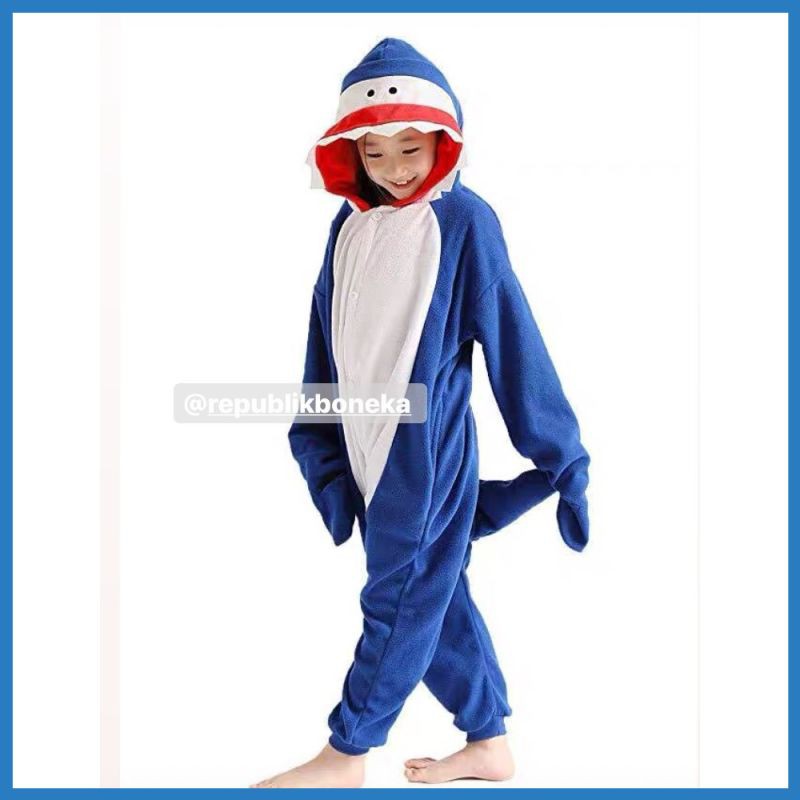 SETELAN KOSTUM LUCU UTT2 BAJU ONESIE KOSTUM BABY SHARK IKAN HIU ANAK