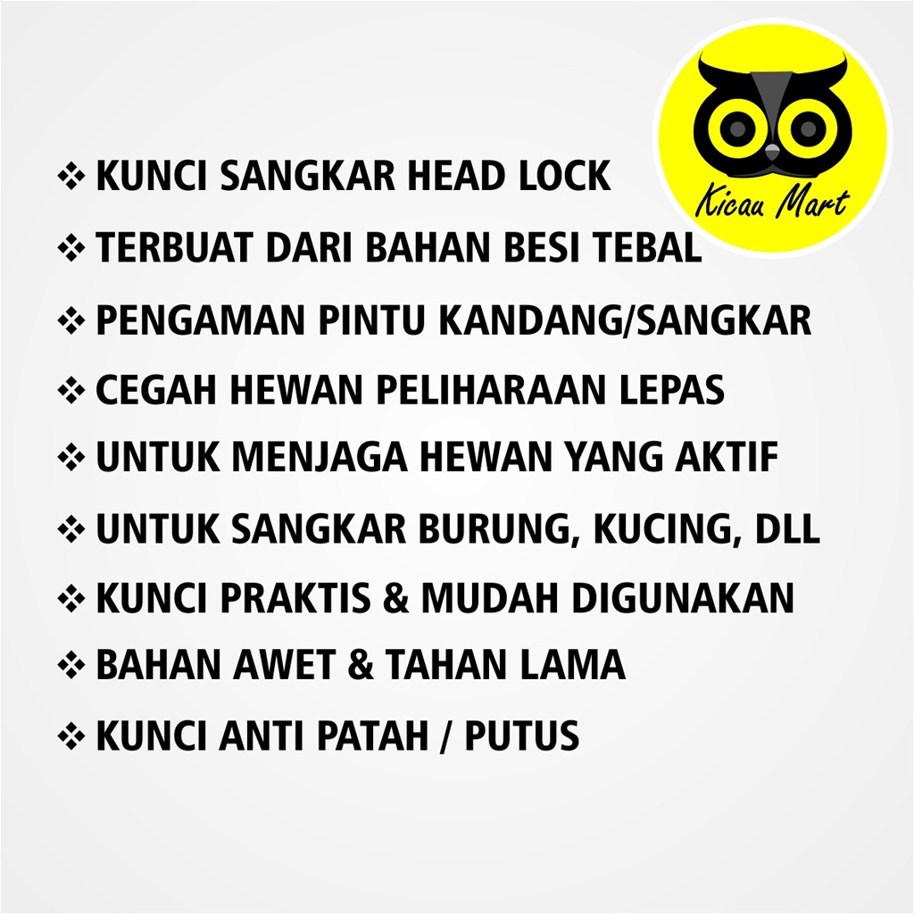 KUNCI PENGAMAN GEMBOK SANGKAR KANDANG BURUNG KUCING ANJING HAMSTER SUGAR GLIDER HEAD LOCK BESI KPLBP-2