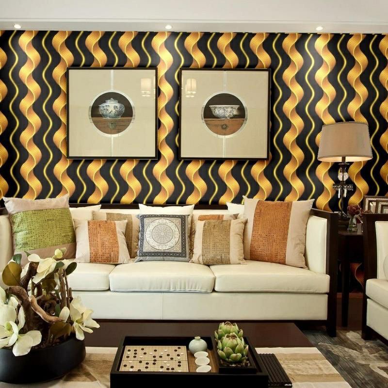 Wallpaper Sticker Dinding Hitam Salur Emas