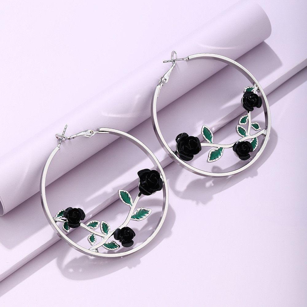 Preva Anting Hoop Earrings Hadiah Perhiasan Perhiasan Melebih-Lebihkan Anting Mawar Berongga