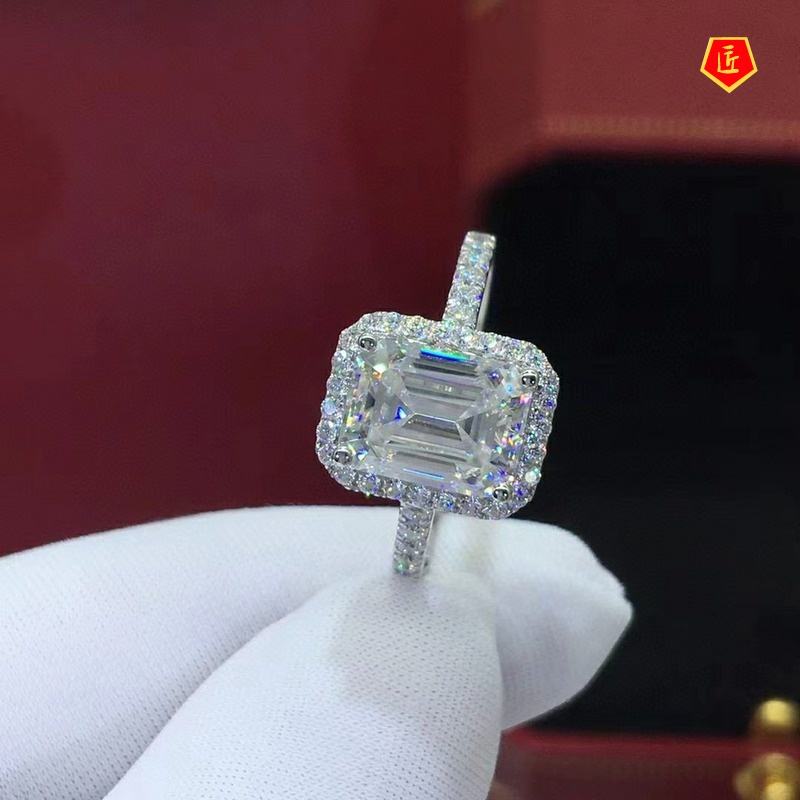 [Ready Stock]Women's White Square Diamond Ring Korean Style Fashion Elegant