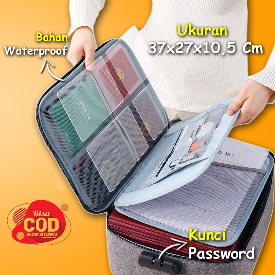 Map Tas Berkas Dokumen File Sertifikat Anti Air Jinjing Travel Bag Document Dengan 3 Digit Password Organizer Penyimpanan Dokumen