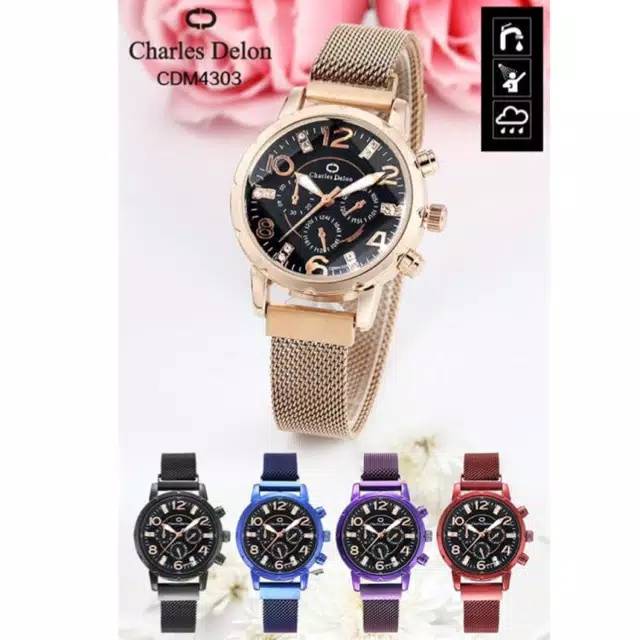 jam tangan charles delon magnet ORI tahan air + BOX