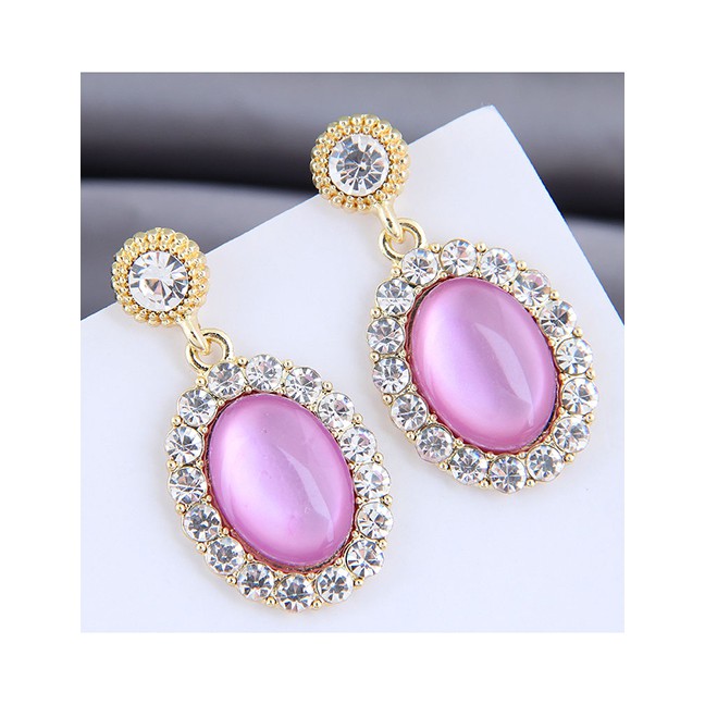 LRC Anting Tusuk Fashion Purple Geometric Stud Earrings With Imitation Opals And Diamonds A61787