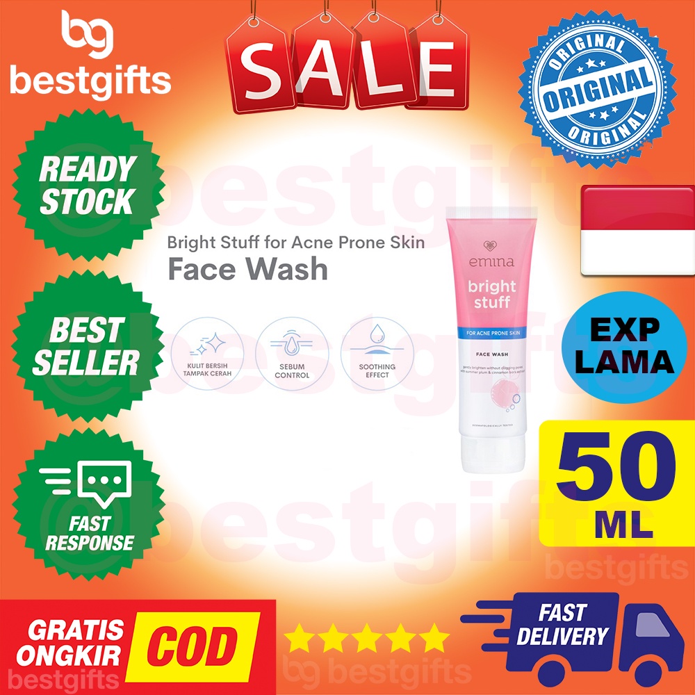 EMINA BRIGHT STUFF FACE WASH FOR ACNE PRONE SKIN PEMBERSIH WAJAH FOAM KULIT MUKA MUDAH BERJERAWAT 50 ML