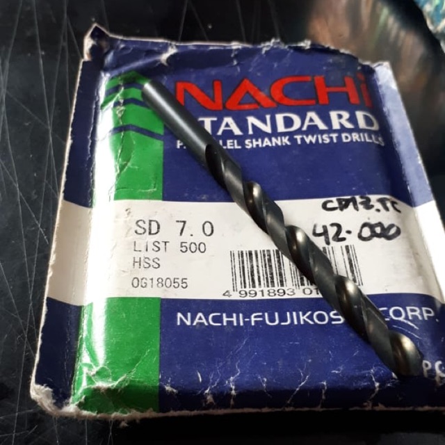 Mata Bor NACHI 7 mm ASLI . Mata bor besi NACHI baja stainless, alluminium . Japan