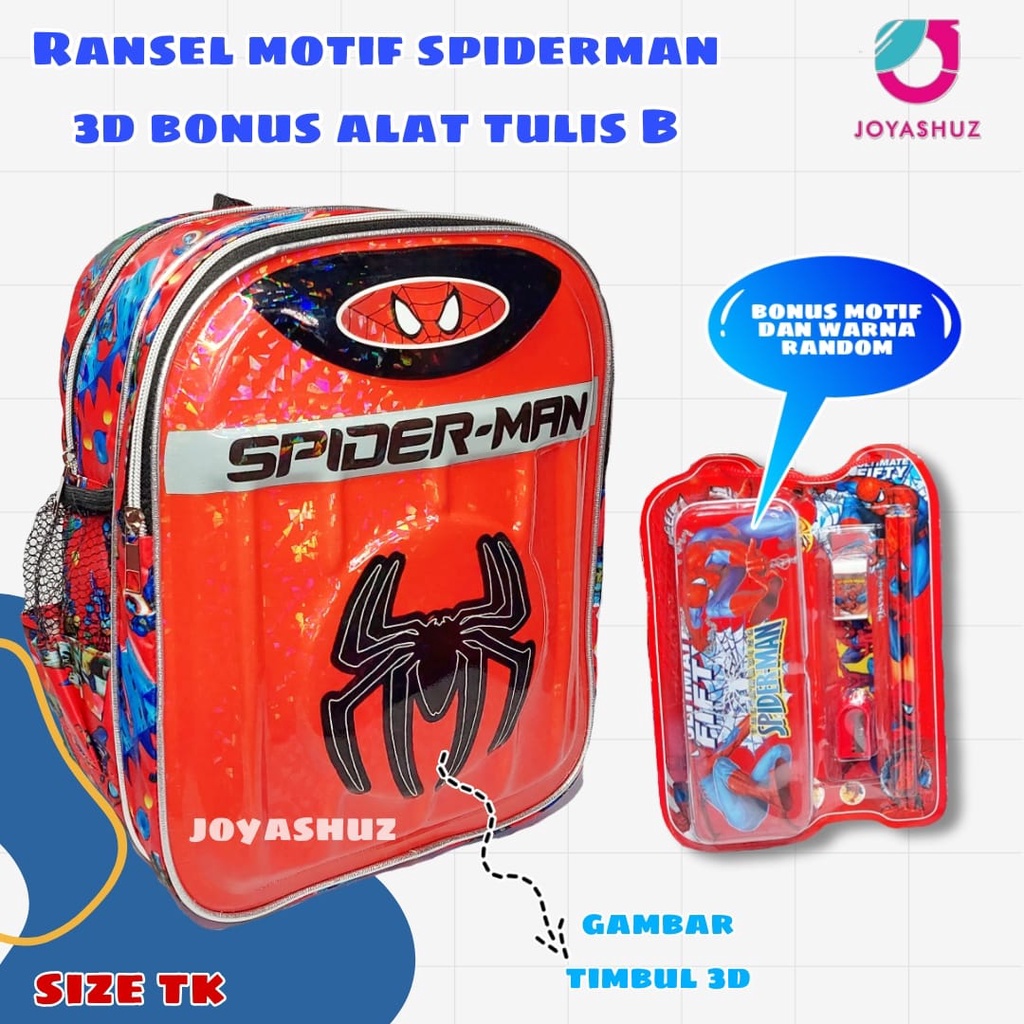 Tas Anak Laki Laki Karakter Spiderman Gratis Bonus - Ransel Anak Laki-laki - Ransel  Anak TK -  Spiderman - Tas Gratis Botol -  Tas Sekolah Anak - Spiderman -  Super Hero - Marvel- Joyashuz