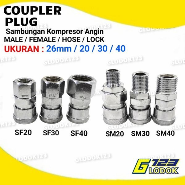 Kopler Angin Drat Konektor Coupler SF SM 20 30 40 1 per 4 3per 8 1per2