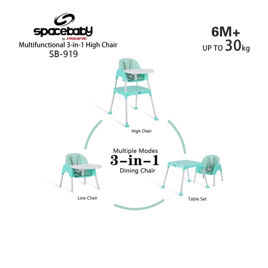 Instan Baby High Chair Spacebaby SB919 Multifunctional 3 in 1 Kursi Makan Anak Bayi Balita By Pacific-1