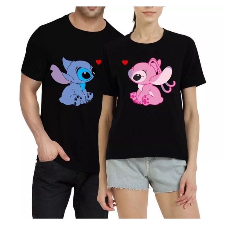 MYSTIQUE.ID-BAJU KAOS COUPLE STITCH LOVE BLUE&amp;PINK T-SHIRT LUCU DAN AESTHETIC