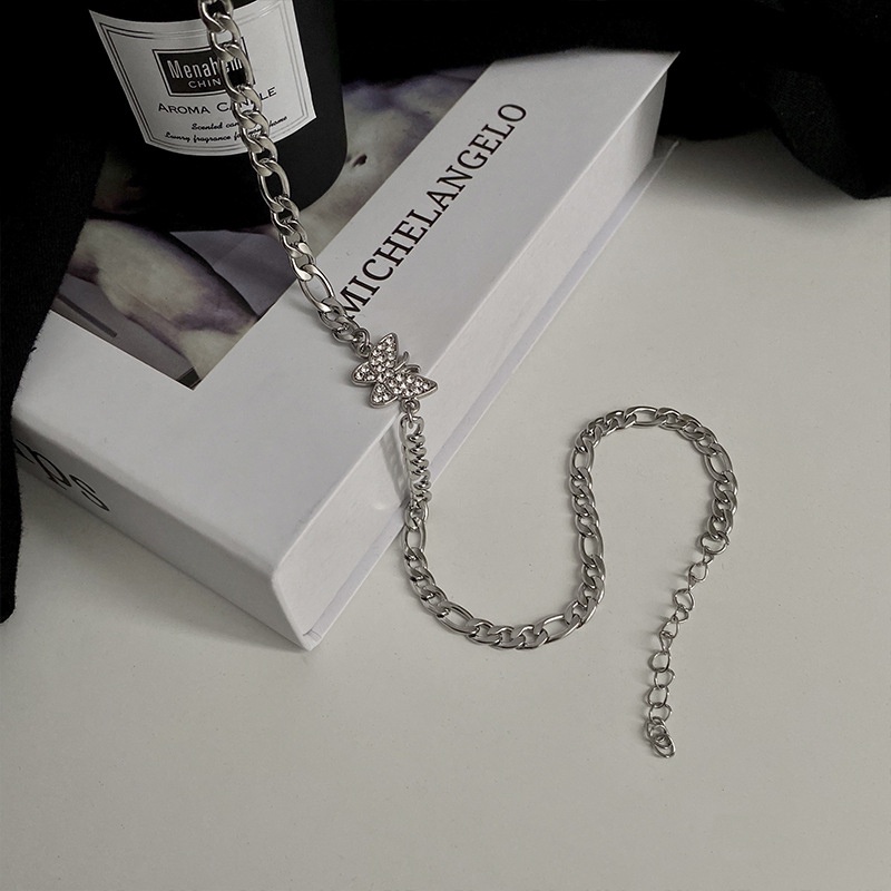 Kalung Choker,Rantai Silver Tebal Desain Kupu-Kupu,Hias Berlian ,Gaya Retro Korea,Untuk Wanita