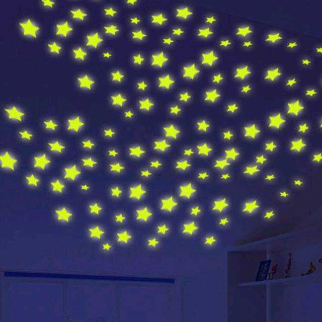 Grosir Tempelan sticker star wall / stiker dinding bintang glow in the dark 100 pcs Elegan (c6k)