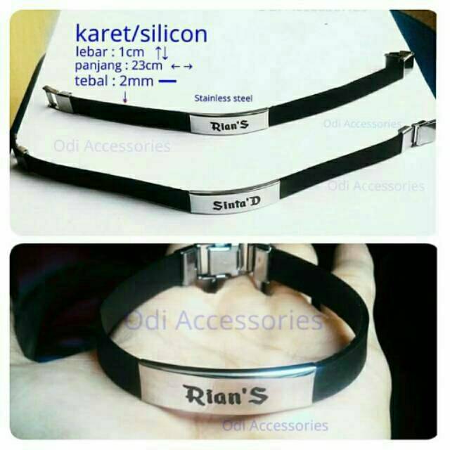 Gelang nama karet stainless pria wanita