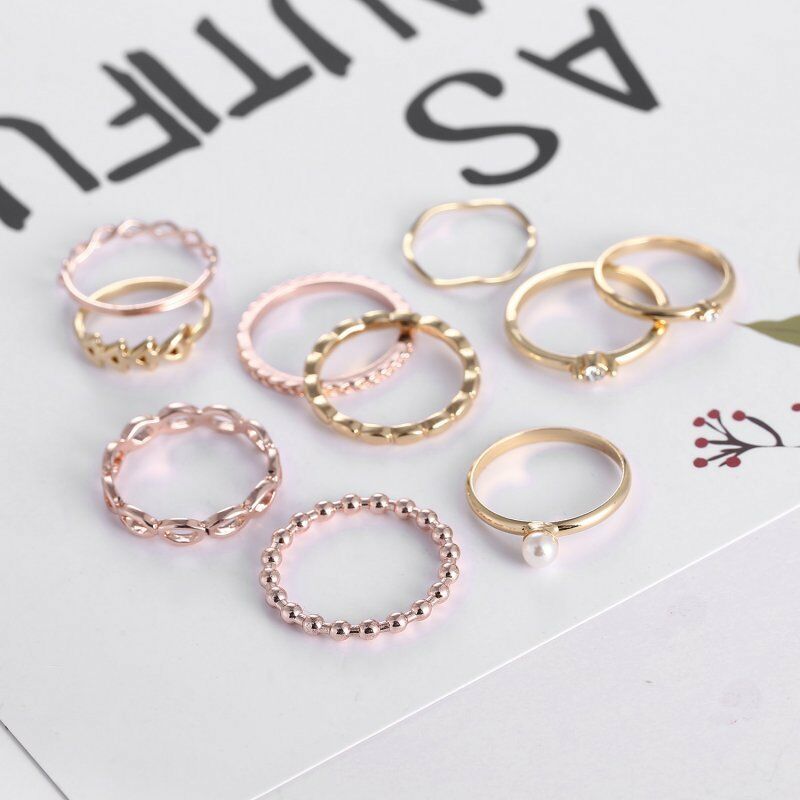 10pcs / set Cincin Buku Jari Aneka Bentuk Gaya Vintage Bohemia Warna Silver Untuk Wanita