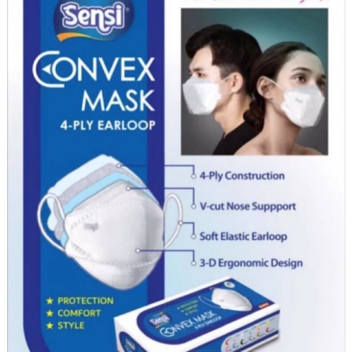 Sensi Convex Mask 4Ply 20Pcs - White Masker Sensi Convex Mask 4Ply - Blue