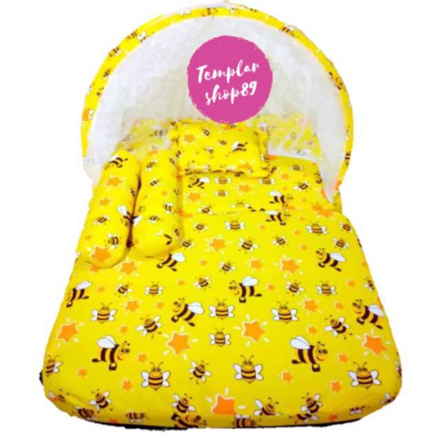 Kasur bayi set kelambu bantal guling model lipat lebah kuning PREMIUM