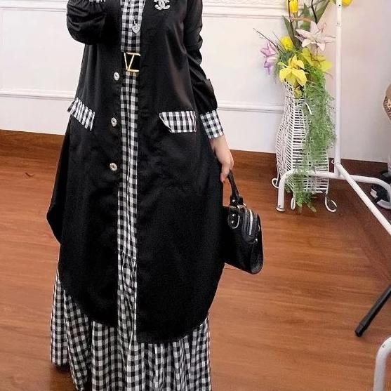R.A - Chiki Set Premium Setelan Gamis Blazer Korean Style Wanita Dress Maxi 2in1 Fashion Muslim