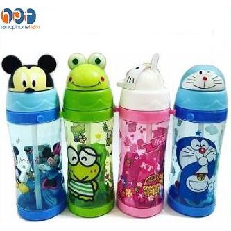 Jual Botol Minum Anak Sedotan Karakter Tali Panjang  450ml - Botol Minum Anak Karakter Termurah