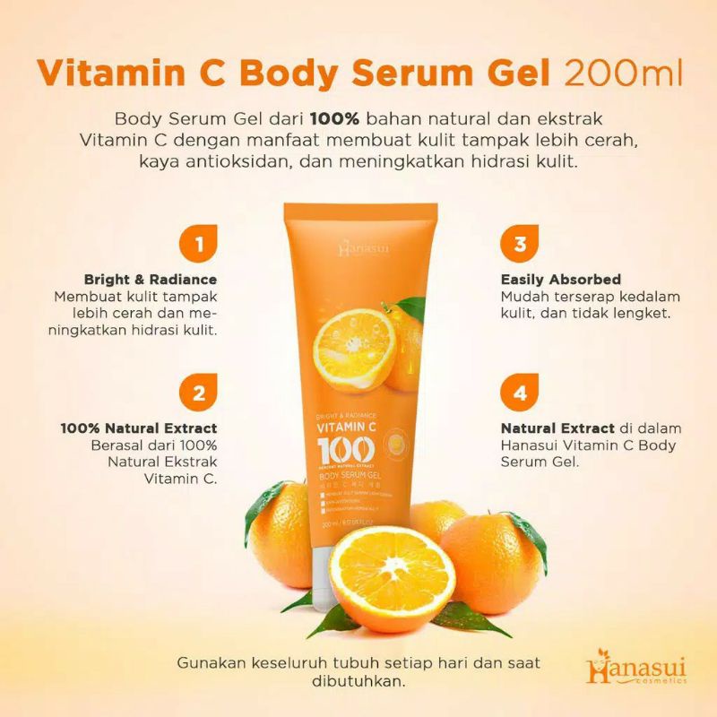 Hanasui Bright and Radiance VITAMIN C Body Serum Gel/Serum Gel Vit C 200 ml/HANASUI
