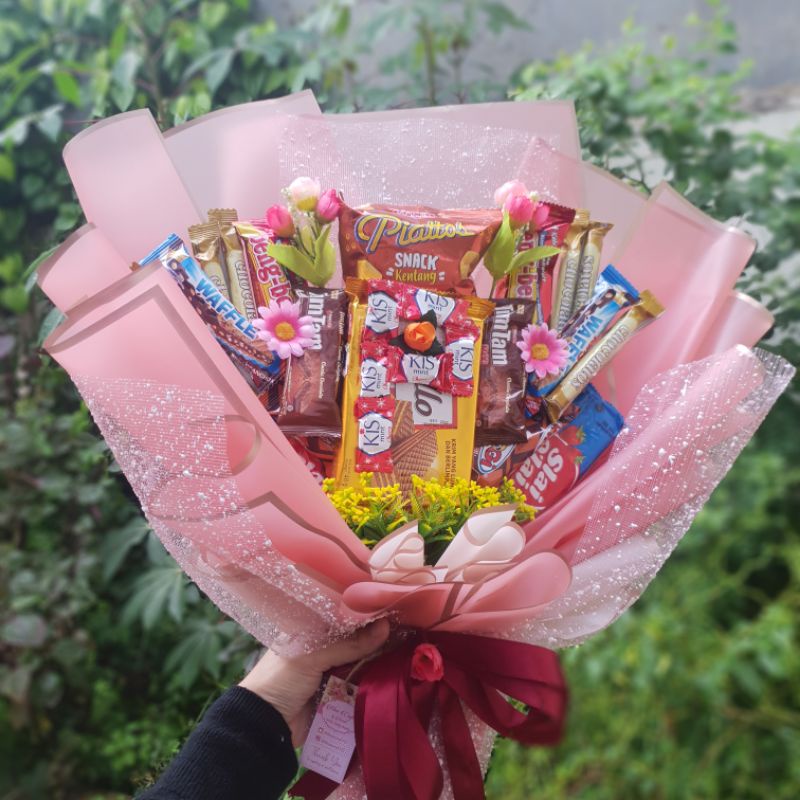 

Buket Snack +hiasan/buket ultah/buket wisuda/buket snack murah
