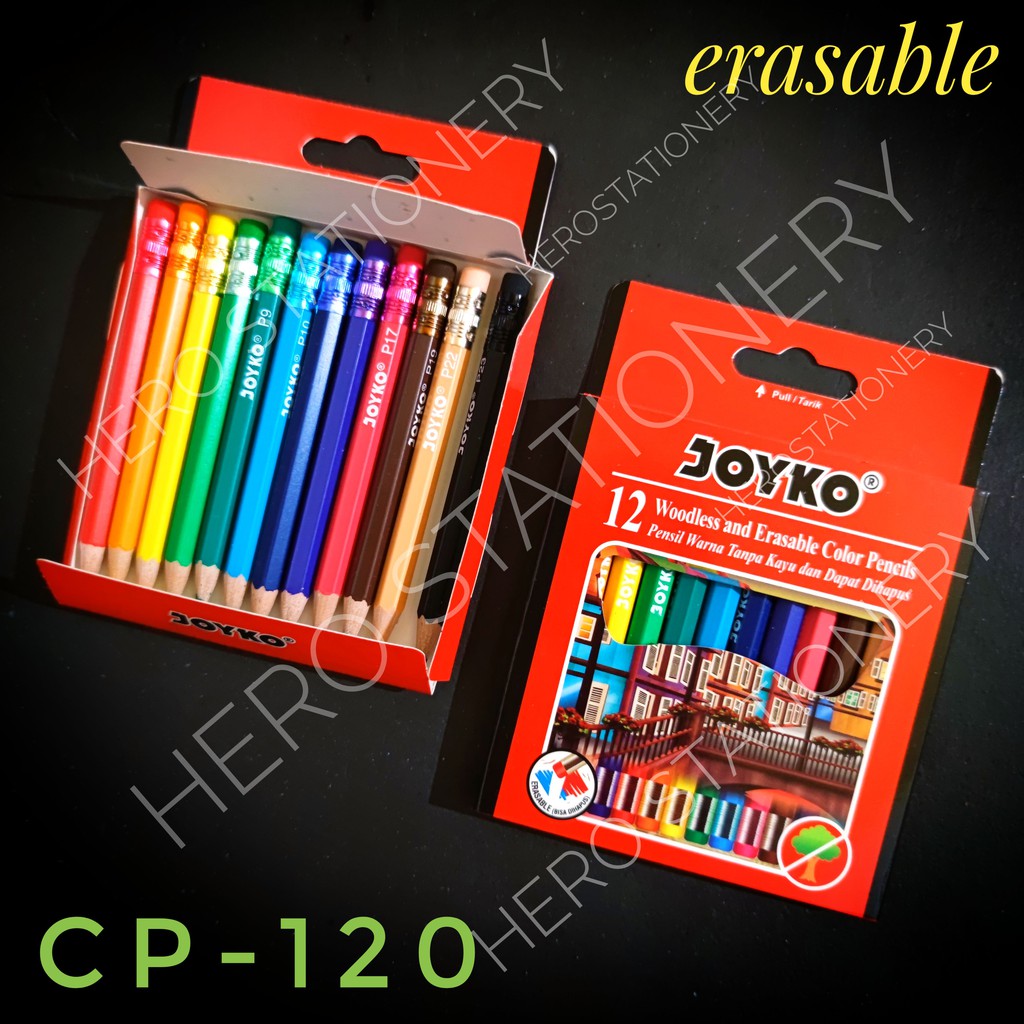 

Pensil warna bisa dihapus erasable dengan penghapus mini joyko 12 warna CP-120