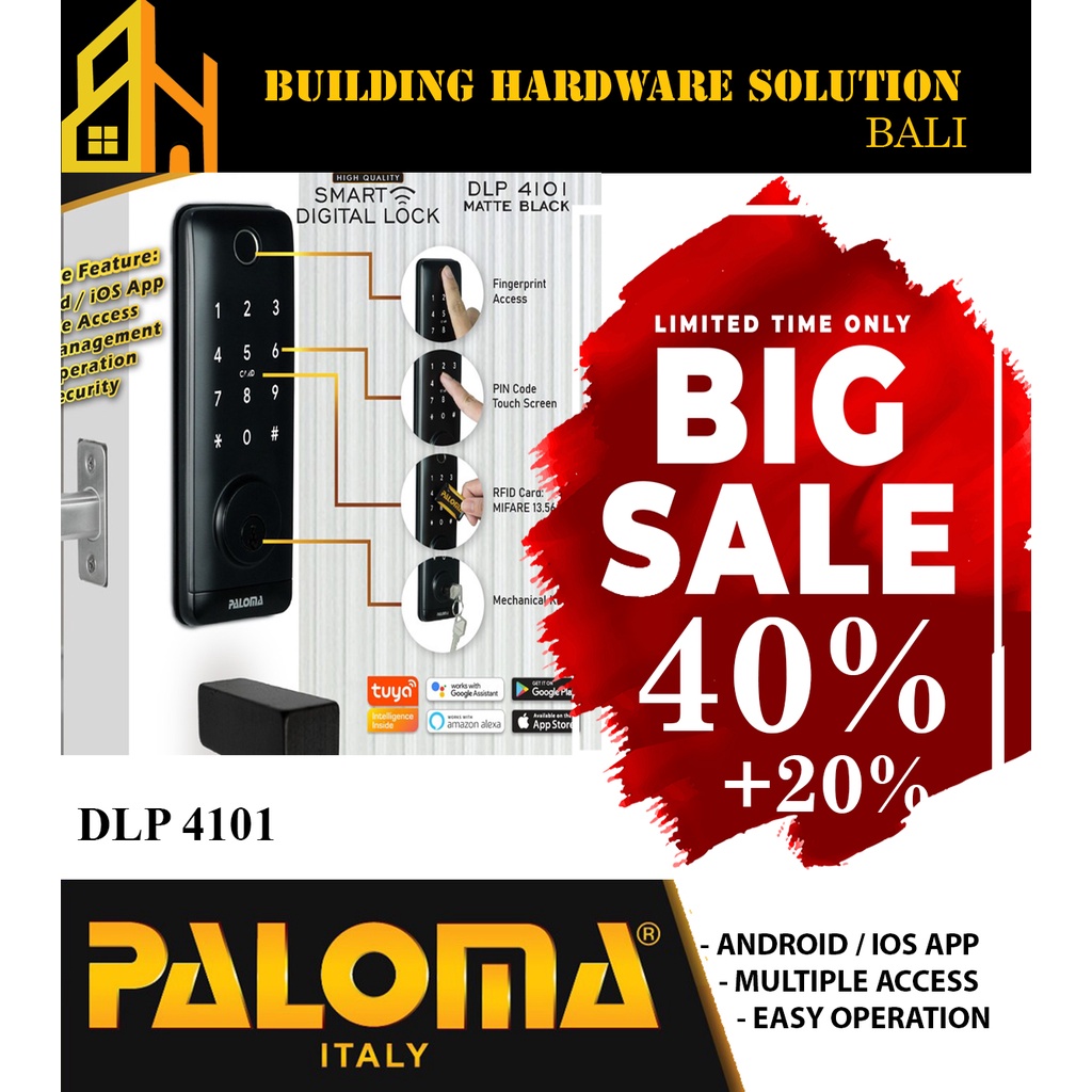 Paloma Digital Lock Deadbolt Smart Home Door Kunci Pintu WiFi |  DLP 4101