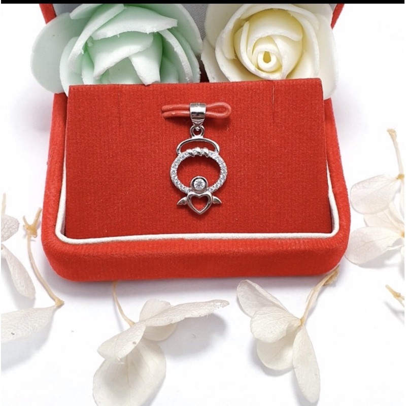 Liontin perak 925 lapis emas putih liontin love bulat perak 925 lapis emas putih