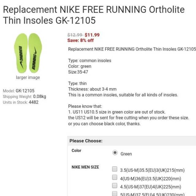 nike free running ortholite thin insoles