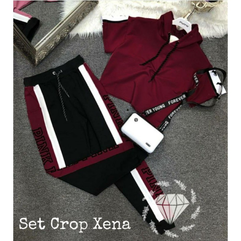 SET CELANA CROP XENA, BABYTERRY, SETELAN, HODIE