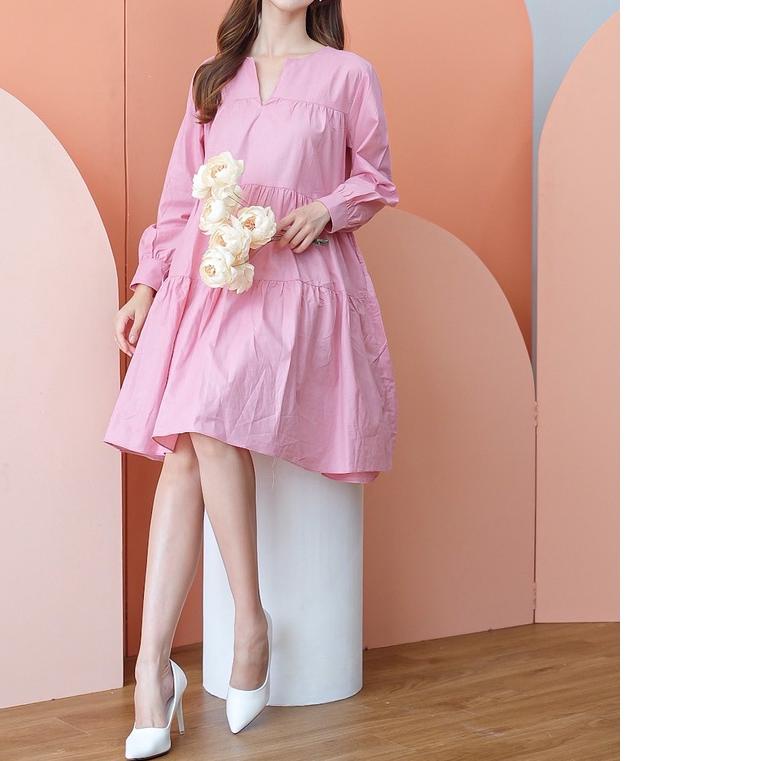 ☄ COTTONBELLS CASUAL DRESS WANITA LETIZIA PLAID V RUFFLE COMFY MIDI (AR - D 3829) ♀