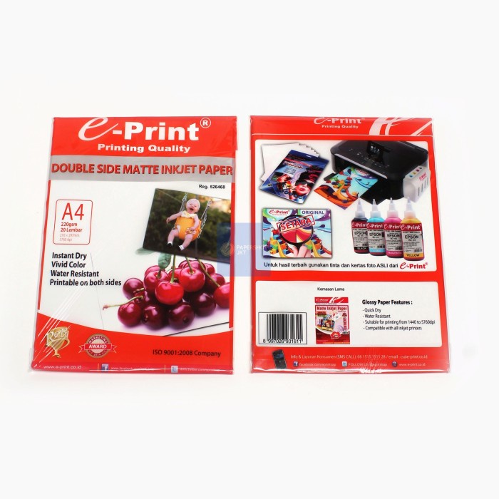 

Senikertas- Eprint Photo Paper Double Side Matte Inkjet Paper A4 220Gsm -Kertas-Seni.