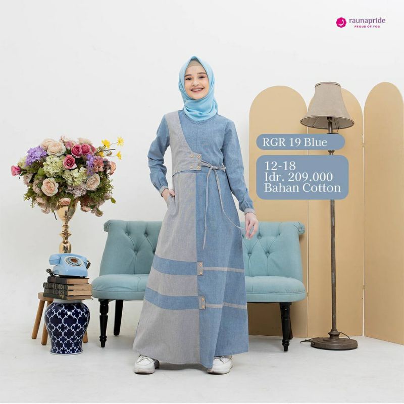 gamis remaja tanggung Rauna RGR 19 / grey / crem / blue