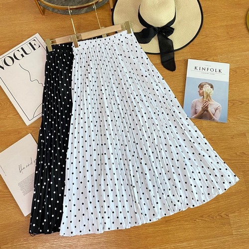 Rok panjang Plisket motif Polkadot