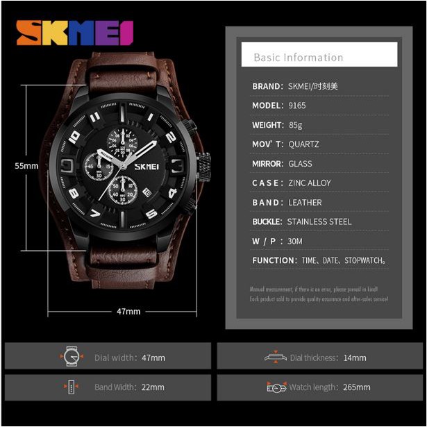 SKMEI 9165 Jam Tangan Pria Analog Chronograph Tali Kulit WATCHKITE WKOS