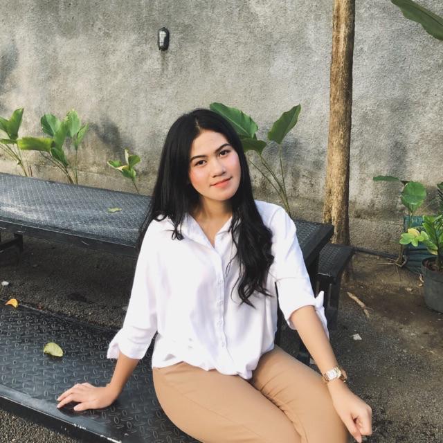 CINDY OVERSIZED SHIRT | kemeja wanita oversize lengan pendek bahan rayon-Putih