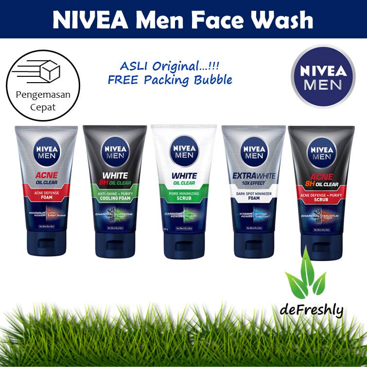 ❤ defreshly ❤ NIVEA MEN Facial Foam - Extra White 10 Effect Dark Spot Minimizer | Acne Oil Clear  | White 8H Oil Clear Anti Shine Purify | White Oil Clear Pore Minimizing Scrub | Acne 8H