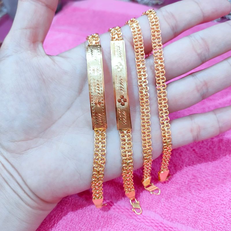 GELANG RANTAI PLAT DEWASA PERHIASAN PERAK ASLI 925 LAPIS EMAS
