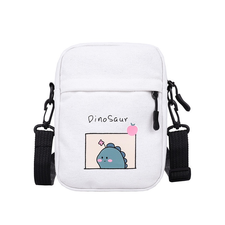 ALESHA ID [BAYAR DI TEMPAT] TAS SELEMPANG BAHAN CANVAS MOTIF DINO KEKINIAN SLING BAG KANVAS IMPORT ALA KOREA DINOSAURUS KEKINIAN